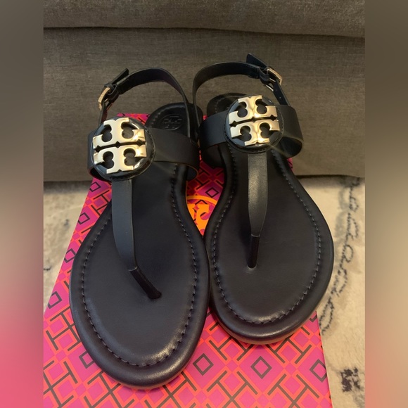 Tory Burch Shoes - Tory Burch- 7.5- Claire Flat Thong/ Sandal- Navy/Gold- NIB
